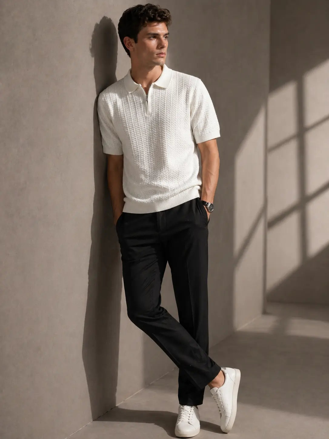Men’s Textured Zip Polo Knit Shirt