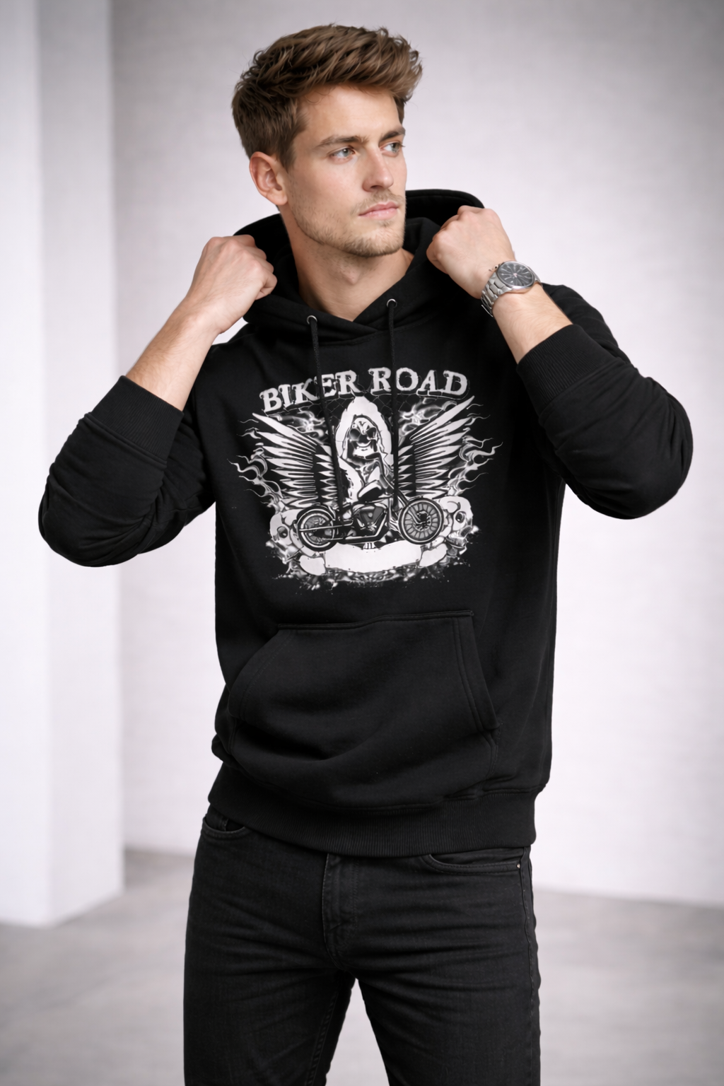 Biker Road Black Hoodie