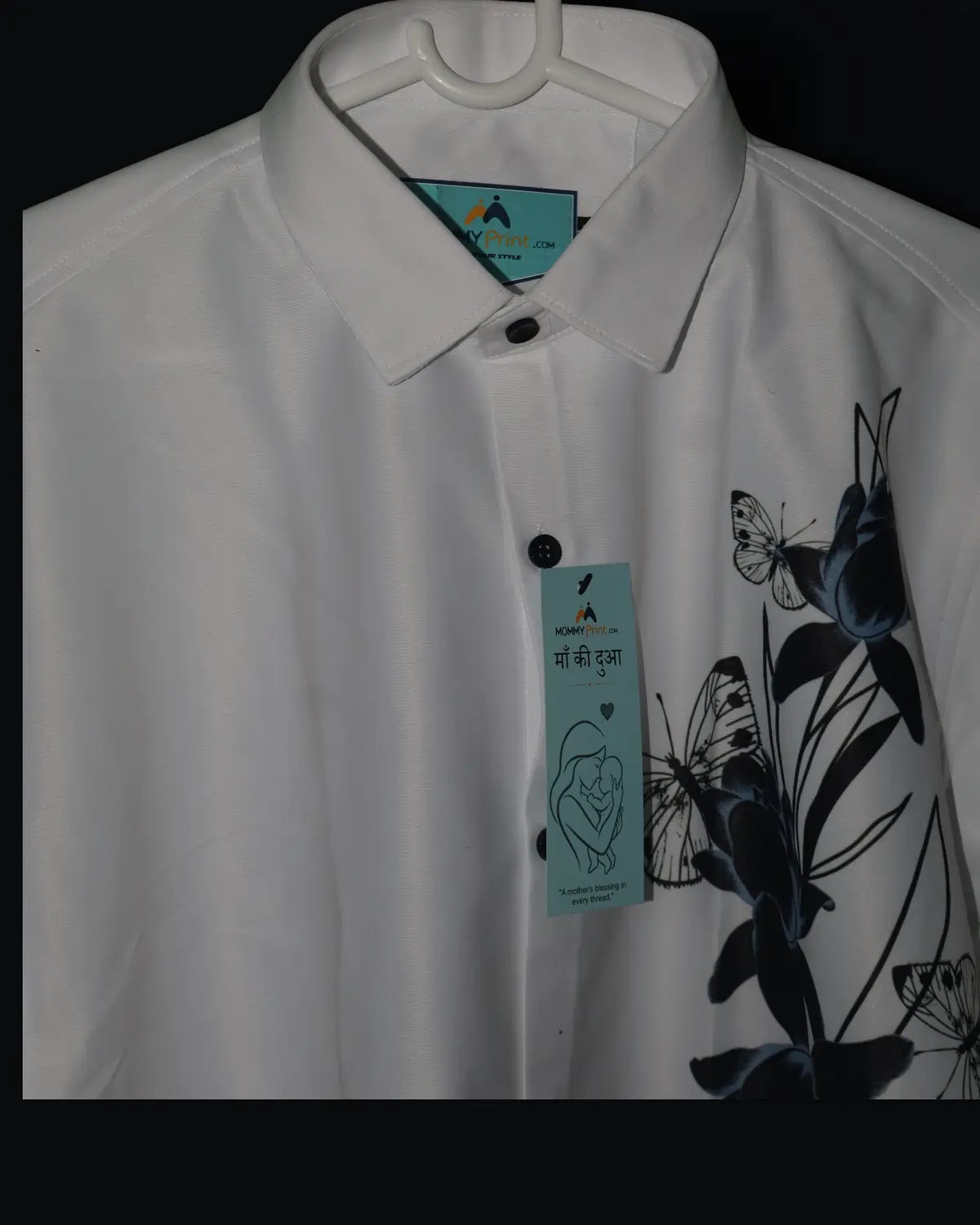 Butterfly Graphic Mandarin Collar Shirt