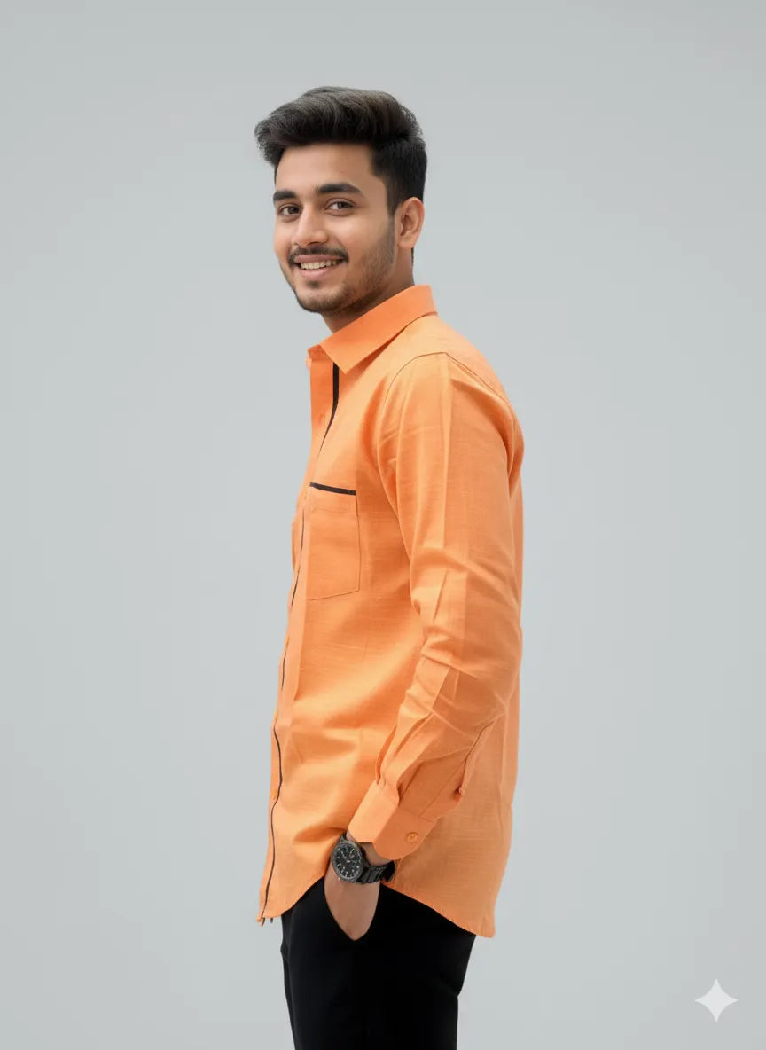 Bright Orange Slub Cotton Full-sleeve Casual Shirt