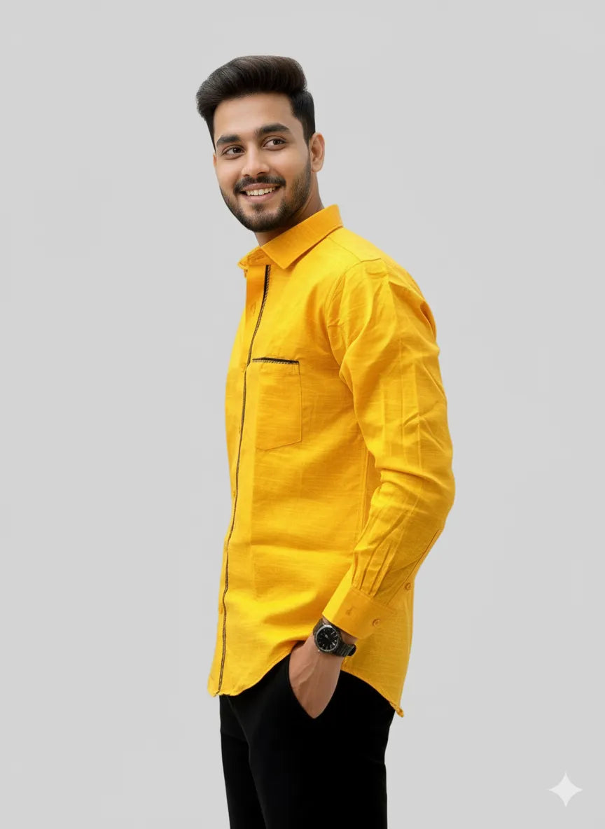 Bright Yellow Slub Cotton Full-sleeve Casual Shirt
