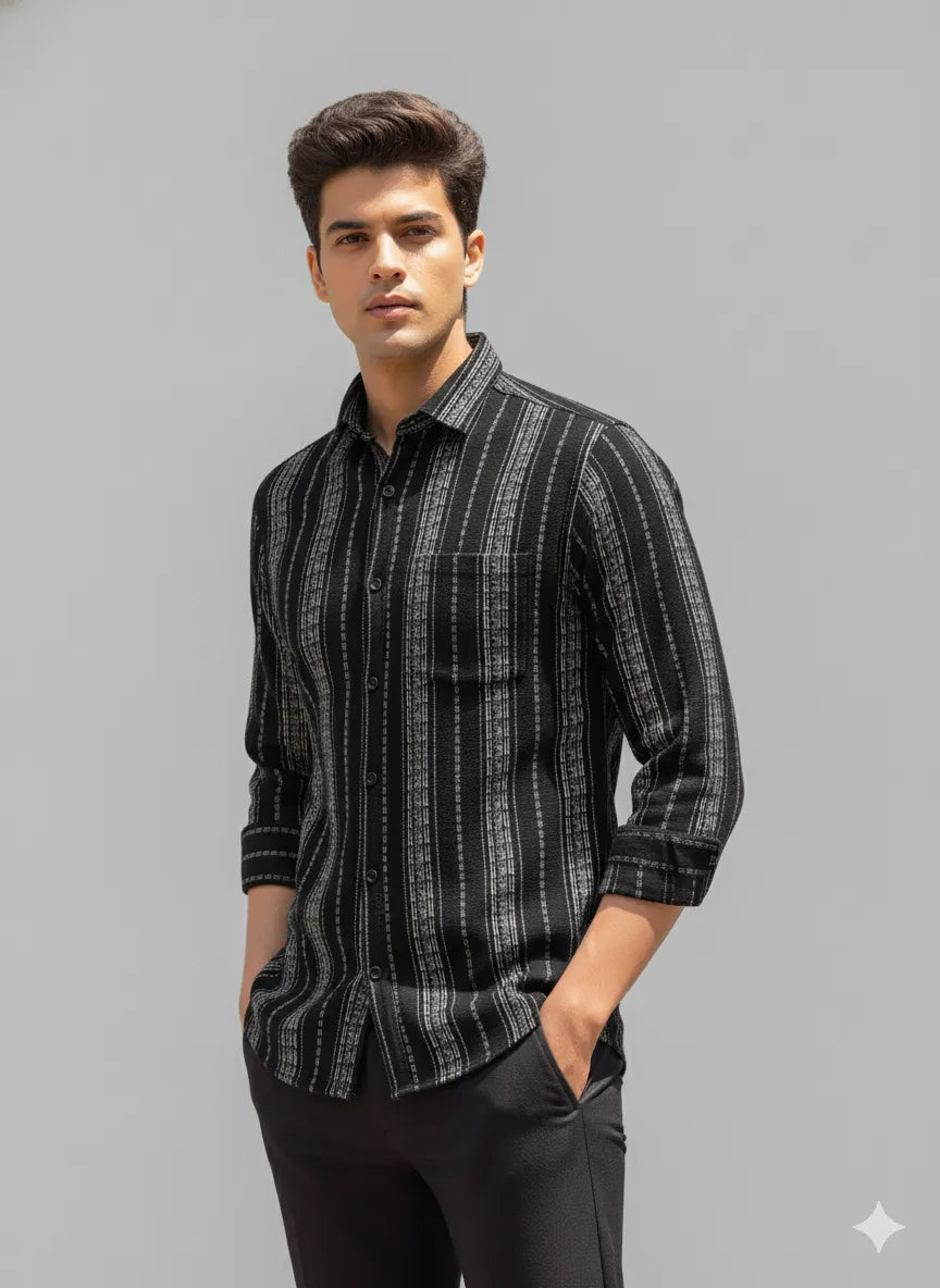 Midnight Vertical Stripe Casual Shirt