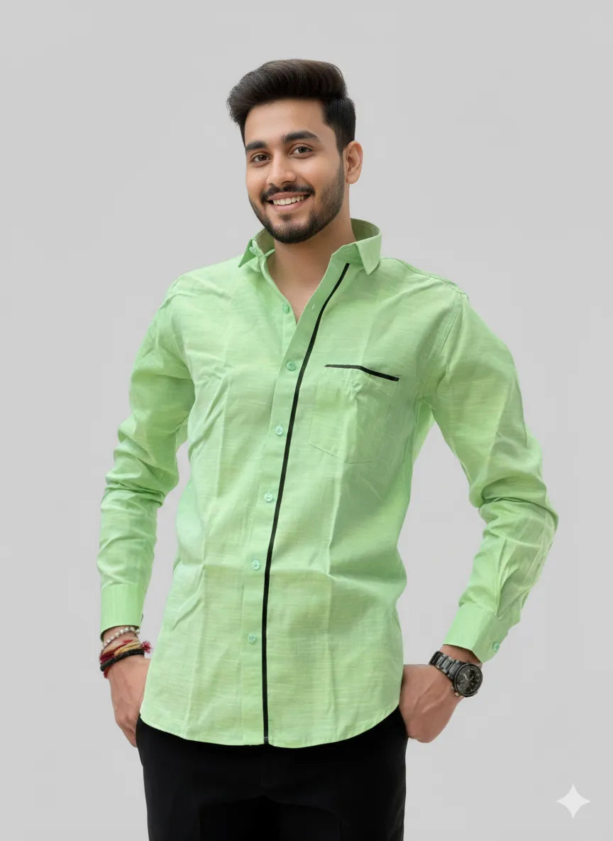 Fresh Mint Green Slub Cotton Full-sleeve Casual Shirt