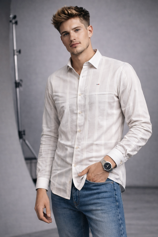 Grey Textured Stripe Shirt