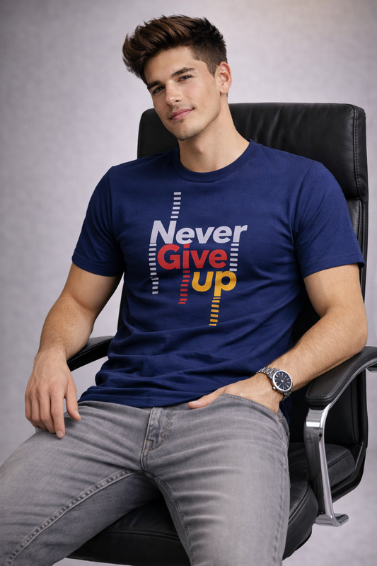 Never Give Up Motivational Graphic Premium Cotton T-Shirt