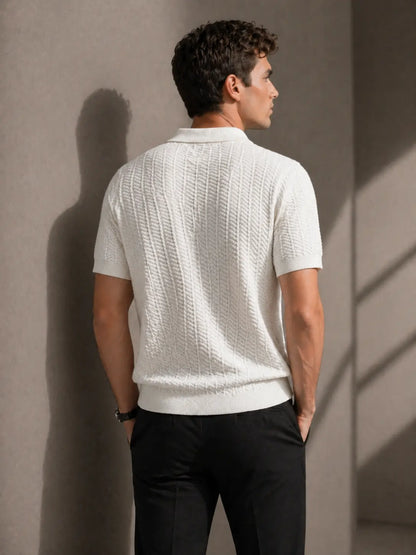 Menâ€™s Textured Zip Polo Knit Shirt