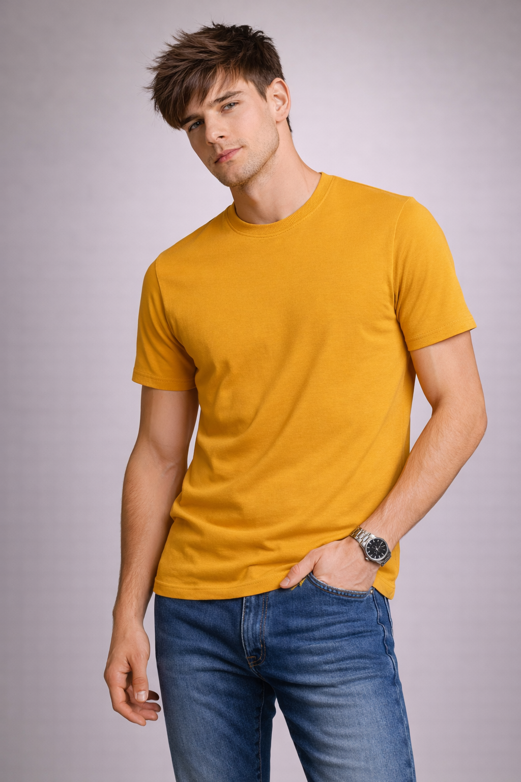Plain Round Neck Yellow