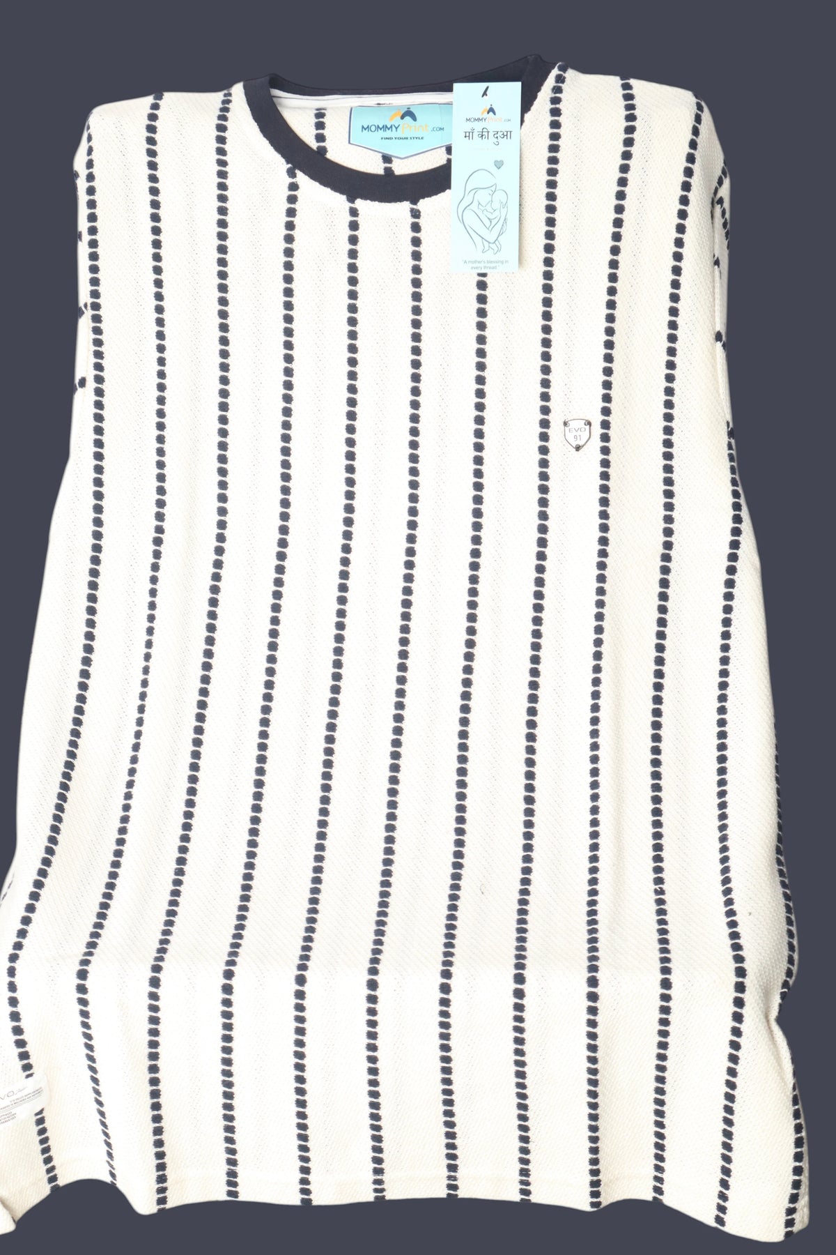 Men’s Premium Navy Striped Textured Knit T-Shirt