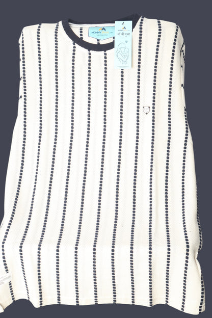 Men’s Premium Navy Striped Textured Knit T-Shirt