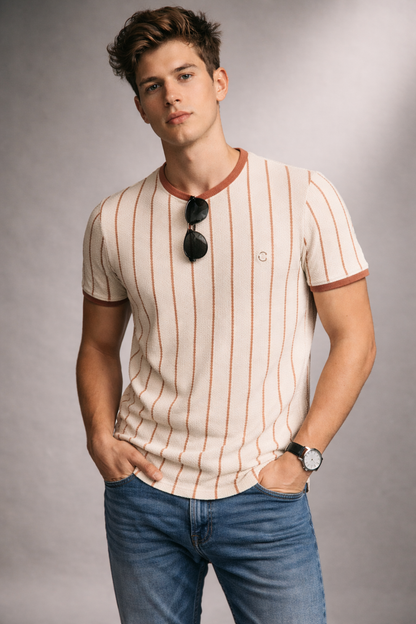 Men’s Slim-Fit Vertical Striped Knit T-Shirt