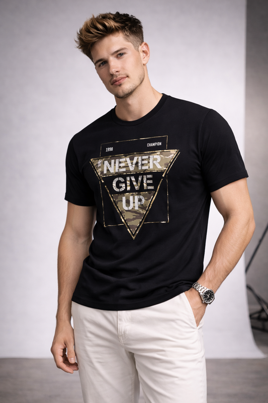 Never Give Up Graphic Premium Cotton T-Shirt