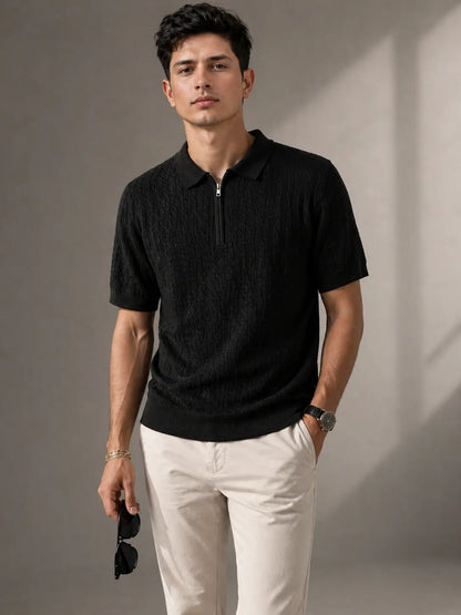 Noir Textured Zip Polo