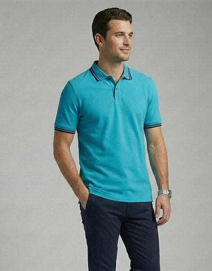 Tipped Polo – Azure Blue