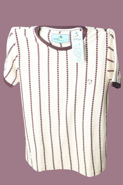 Men’s Premium Maroon Striped Textured Knit T-Shirt