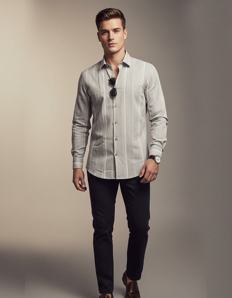 Grey Textured Stripe Shirt