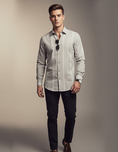 Grey Textured Stripe Shirt