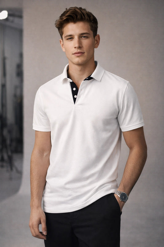 White Polo with Contrast Placket