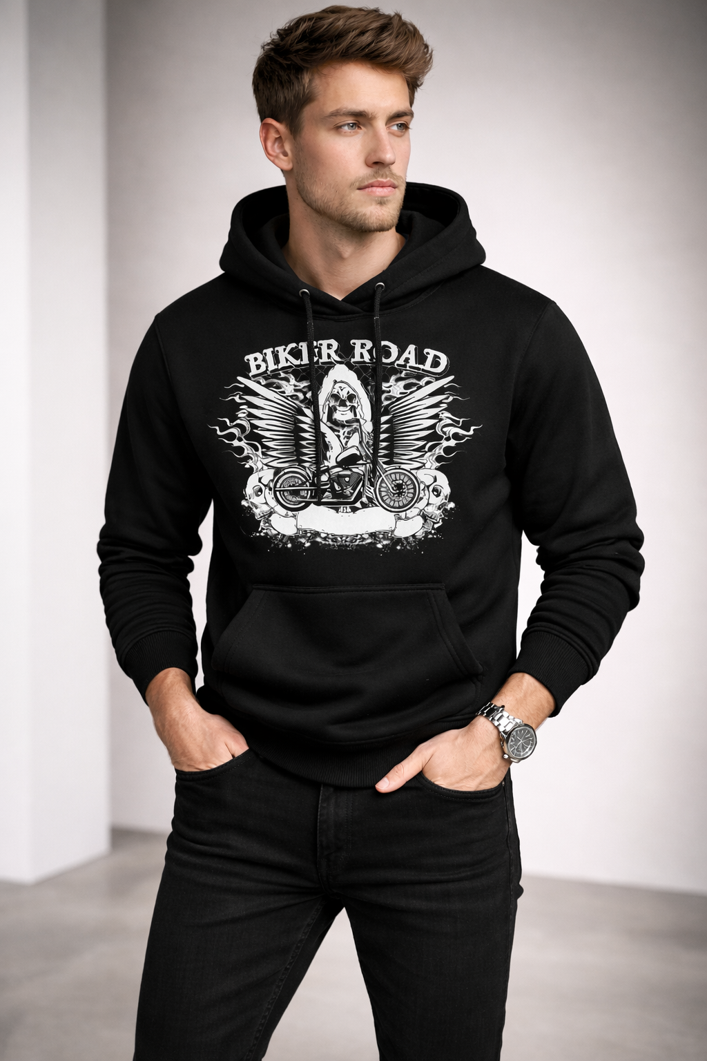 Biker Road Black Hoodie