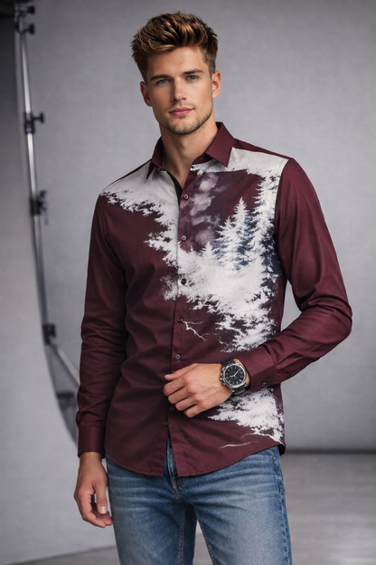 Abstract Print Maroon Shirt