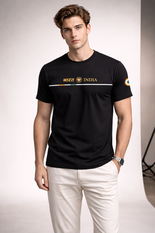 Bharat India Tricolor Graphic Premium Cotton T-Shirt