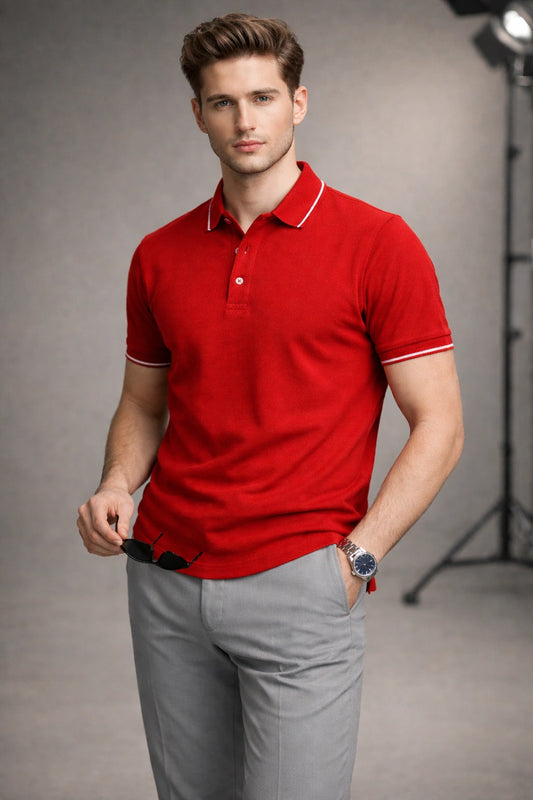 Red Polo T-shirt (Cooltex Tipping)