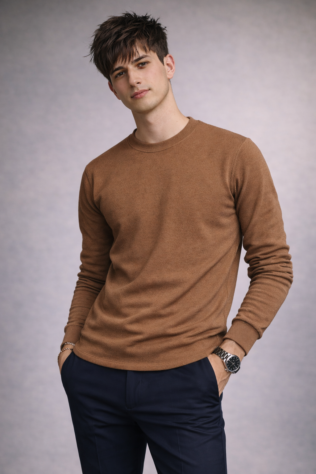 Menâ€™s Cotton Popcorn Lycra Full Sleeves Tee
