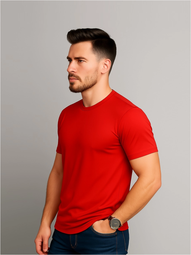Polyester Red Plain T Shirts For Men
