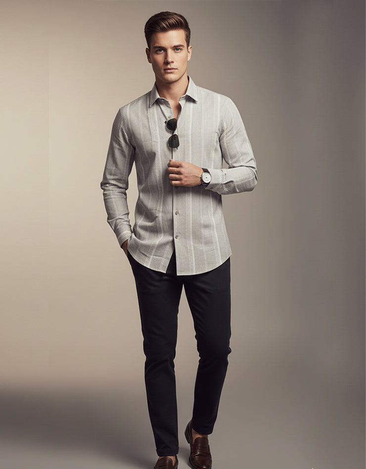 Grey Textured Stripe Shirt