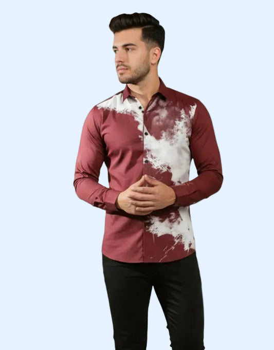 Abstract Print Maroon Shirt
