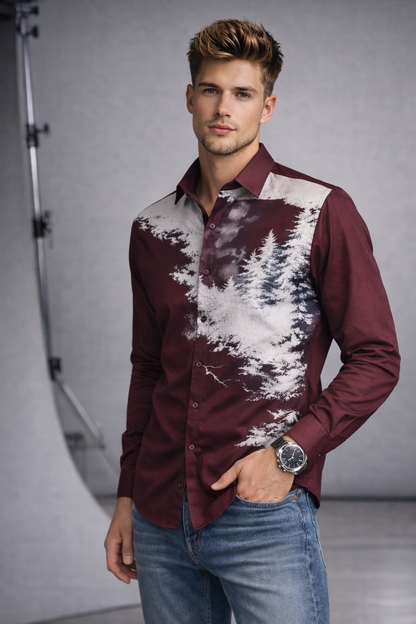 Abstract Print Maroon Shirt