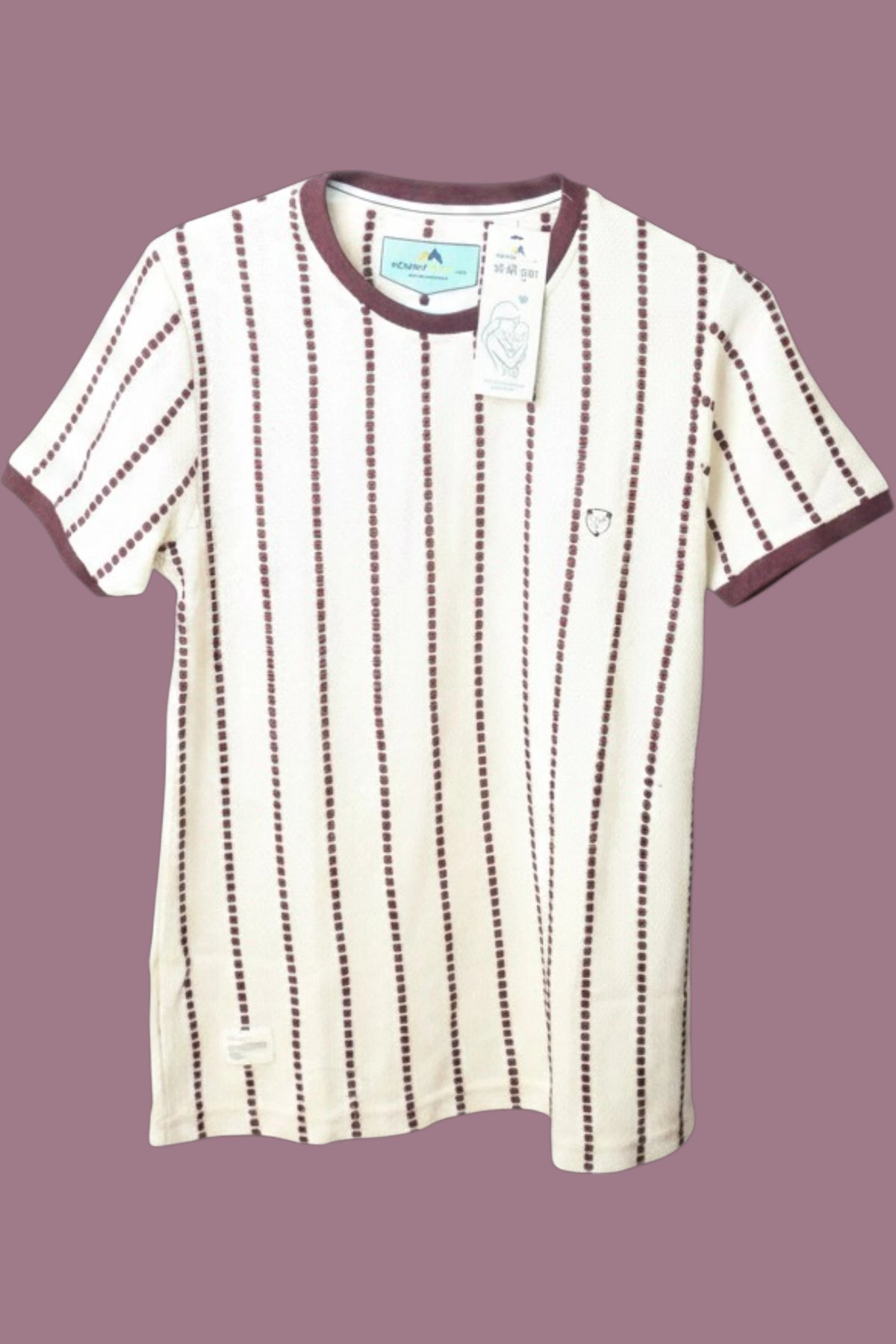 Men’s Premium Maroon Striped Textured Knit T-Shirt