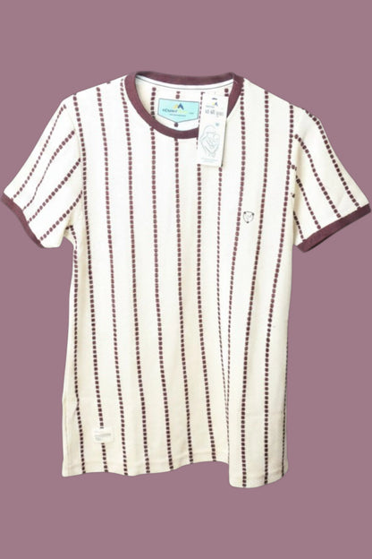 Men’s Premium Maroon Striped Textured Knit T-Shirt