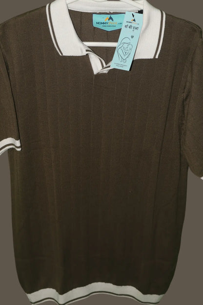 Men's Contrast Collar Ribbed Knit Polo T-Shirt