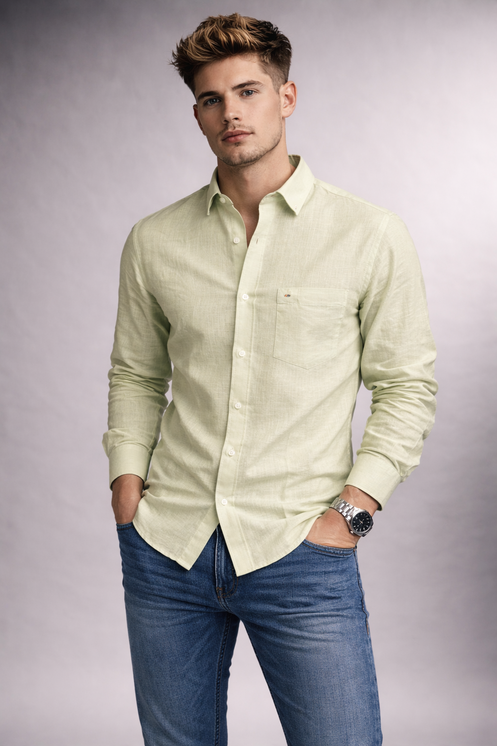 Premium Linen Shirt â€“ Soft Pastel Green