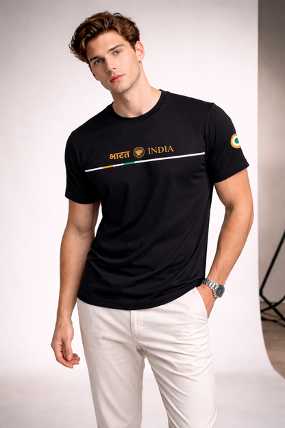 Bharat India Tricolor Graphic Premium Cotton T-Shirt
