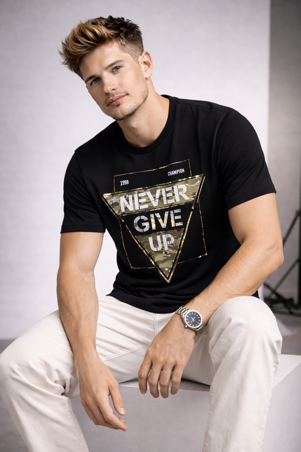 Never Give Up Graphic Premium Cotton T-Shirt