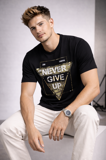 Never Give Up Graphic Premium Cotton T-Shirt