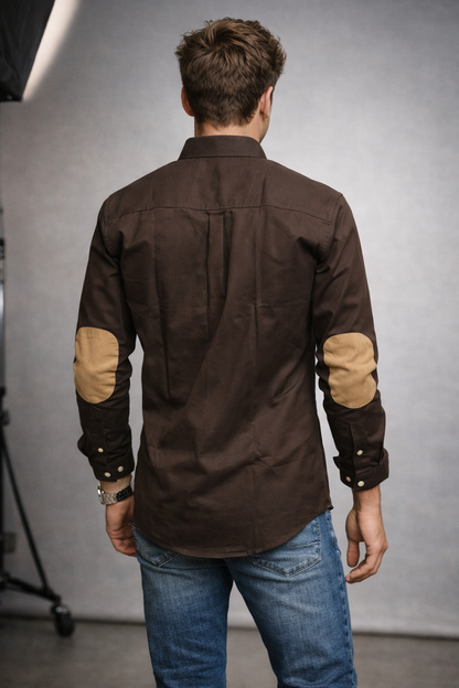 Premium Oxford Shirt with Elbow Patches – Rich Chocolate Brown