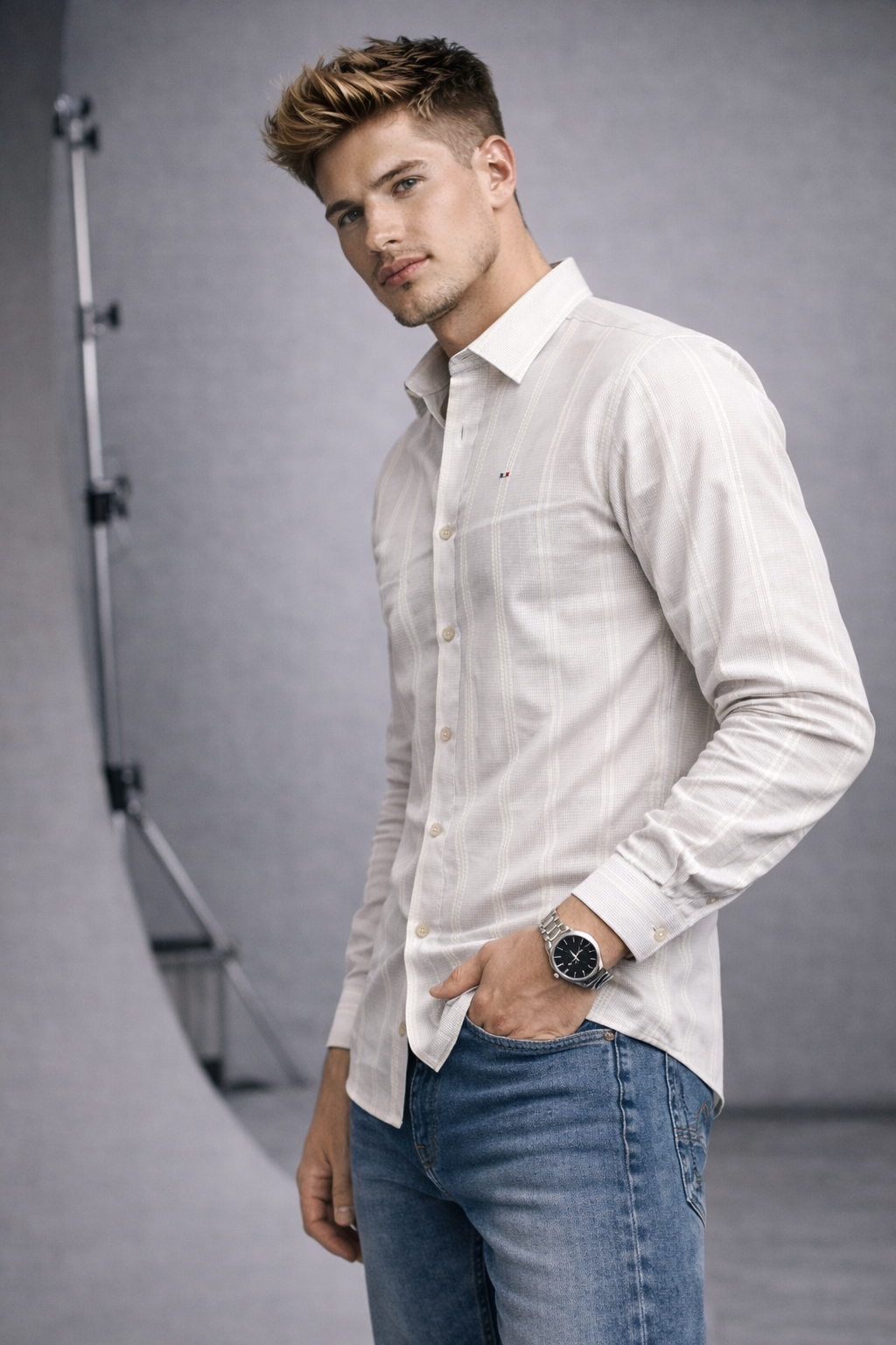 Grey Textured Stripe Shirt