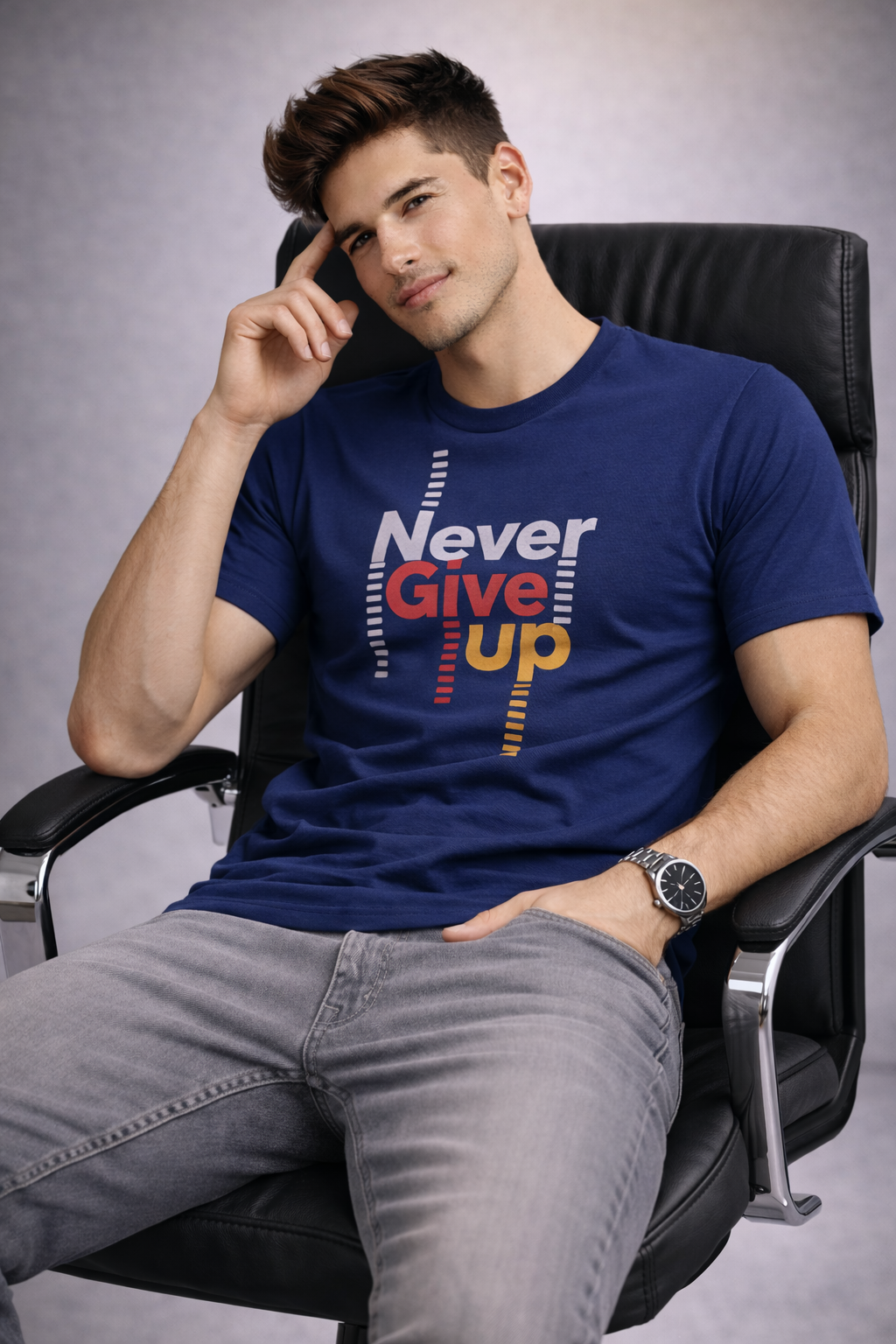 Never Give Up Motivational Graphic Premium Cotton T-Shirt