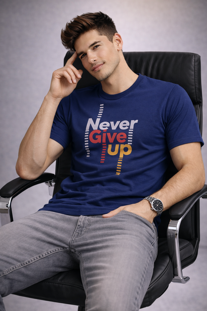 Never Give Up Motivational Graphic Premium Cotton T-Shirt