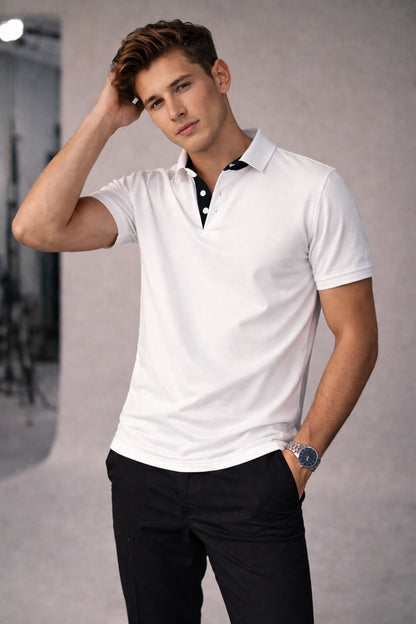 White Polo with Contrast Placket