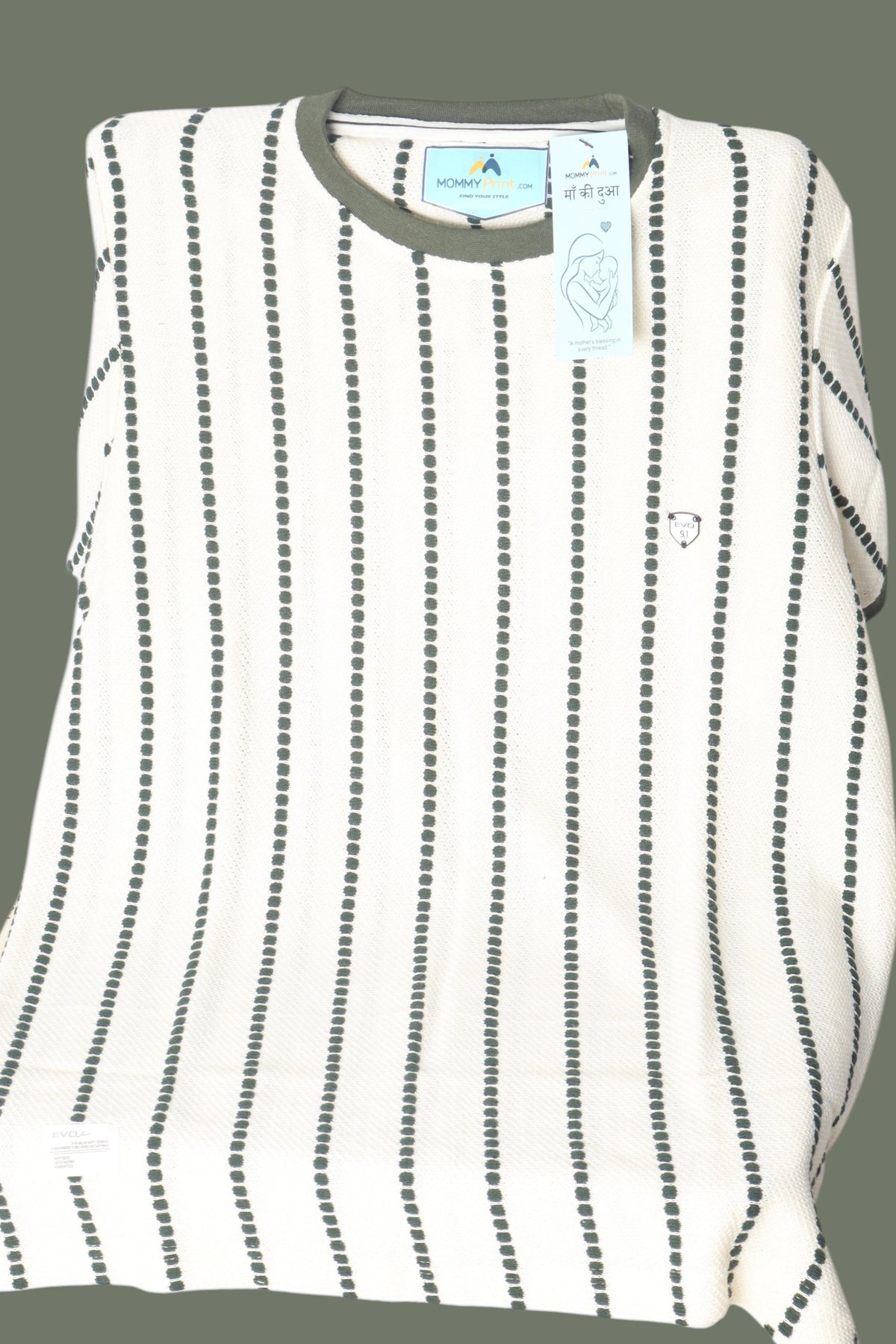 Men’s Premium Forest Green Striped Textured Knit T-Shirt