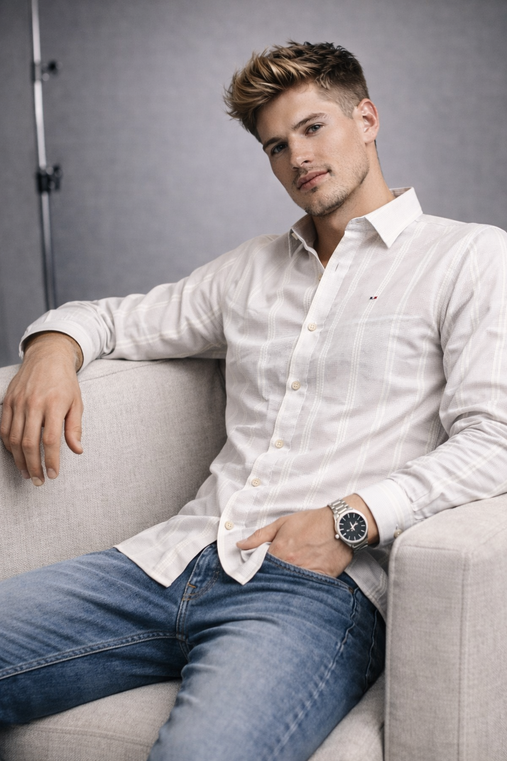 Grey Textured Stripe Shirt