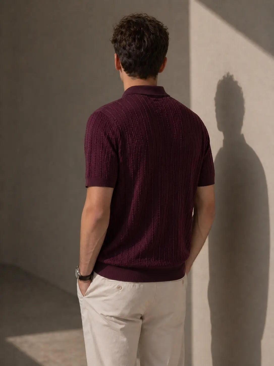 Menâ€™s Textured Zip Polo Knit Shirt
