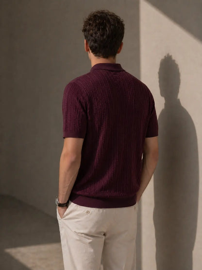 Menâ€™s Textured Zip Polo Knit Shirt