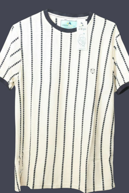 Men’s Premium Navy Striped Textured Knit T-Shirt