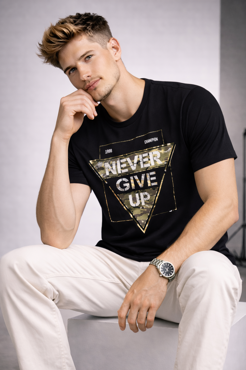 Never Give Up Graphic Premium Cotton T-Shirt