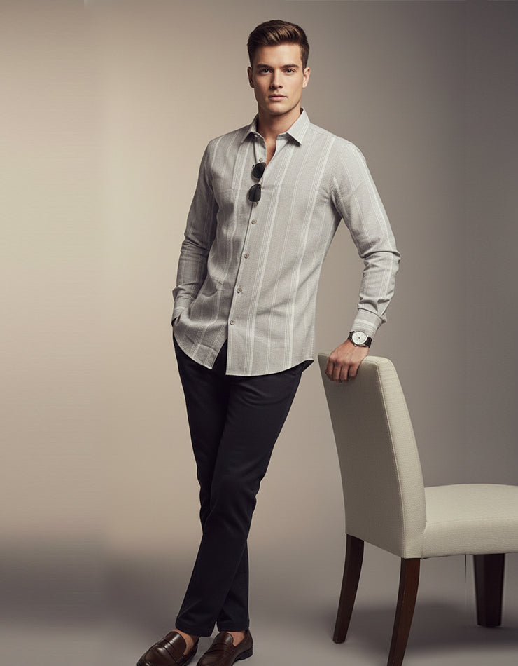 Grey Textured Stripe Shirt