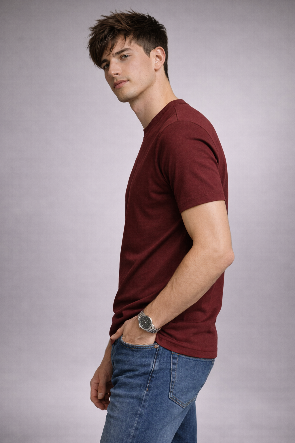 Plain Round Neck Maroon